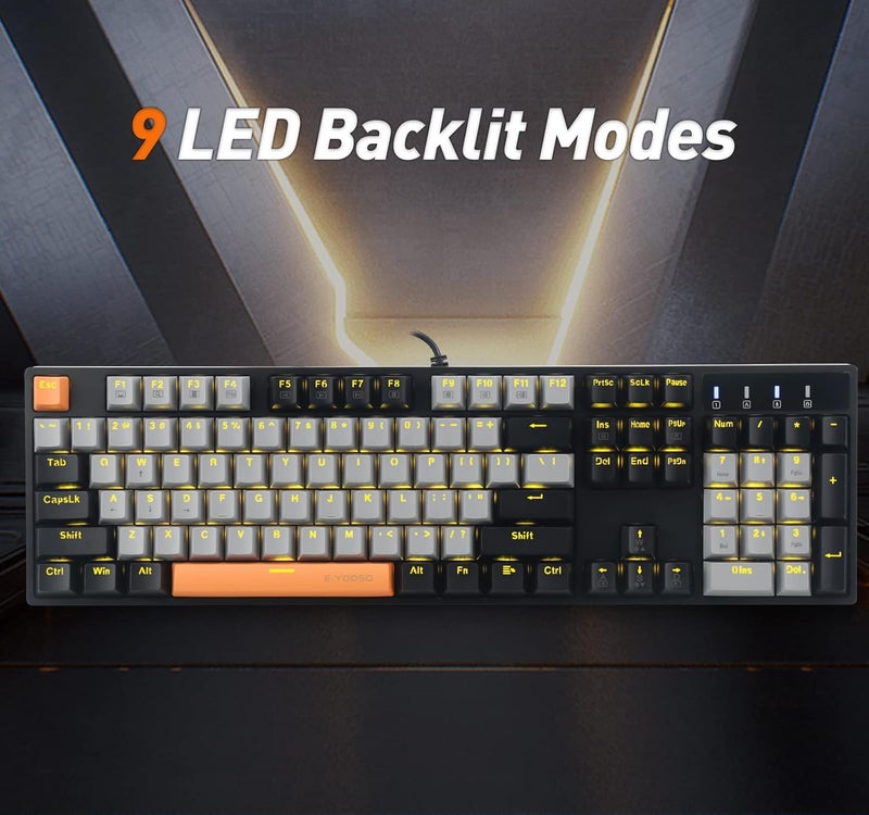 E-YOOSO Z-14 Wired Mechanical Gaming Keyboard 104 Key, Red Switch Full-Size Computer Keyboards, Solid Yellow Backlit Mechanical Keyboard for PC Gamer, Black - Image 2